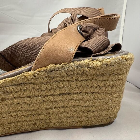 SAM EDELMAN Brown Woven Espadrille Wedge Sandals with Ribbon Tie, Size 7.5 - Picture 5 of 8